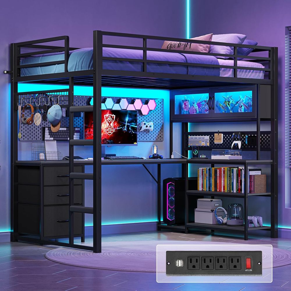 Gaming Desk With Hutch - Twin Size Metal Loft Bed with