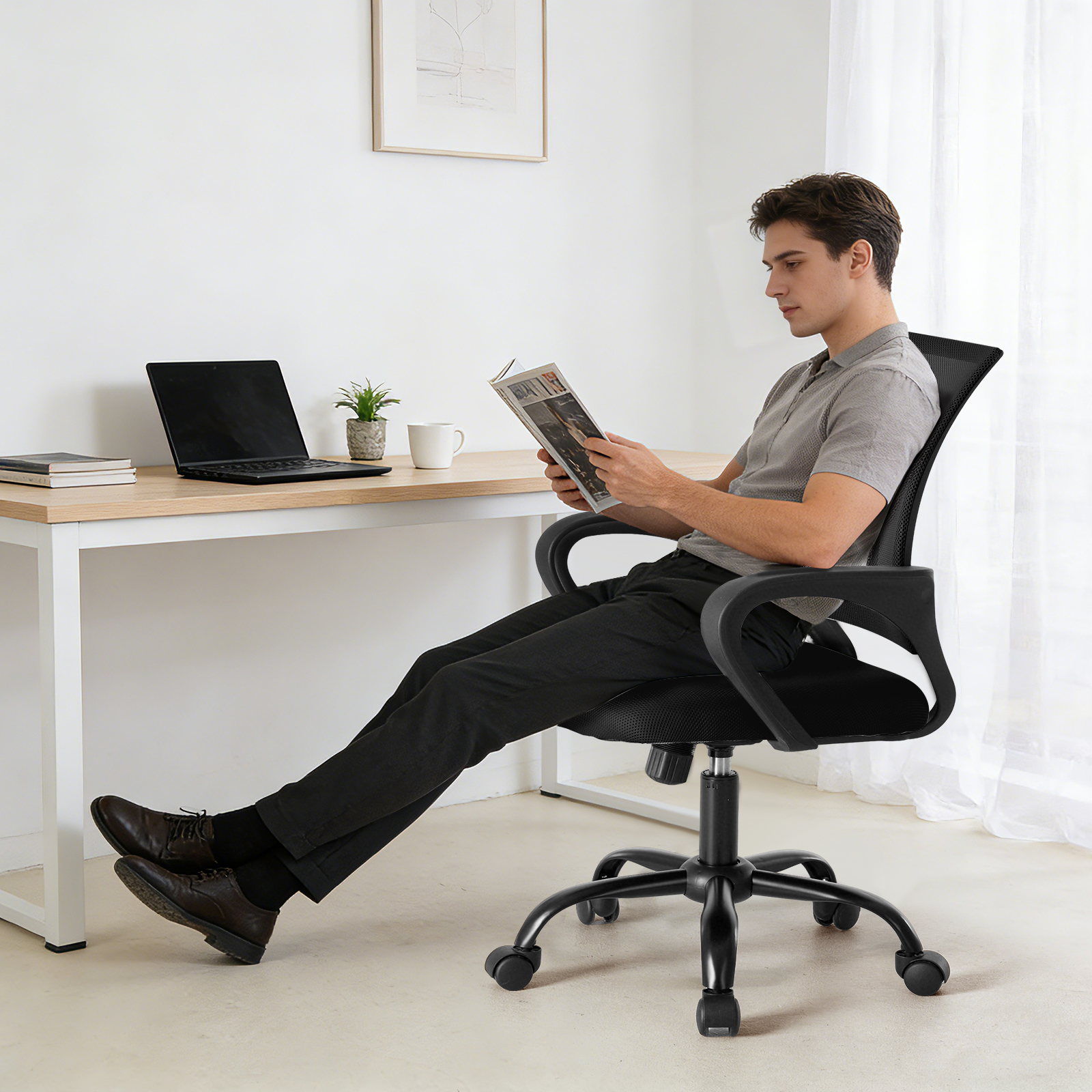 Gaming Desk With Hutch - JHK Ergonomic Fixed Armrest Office Desk