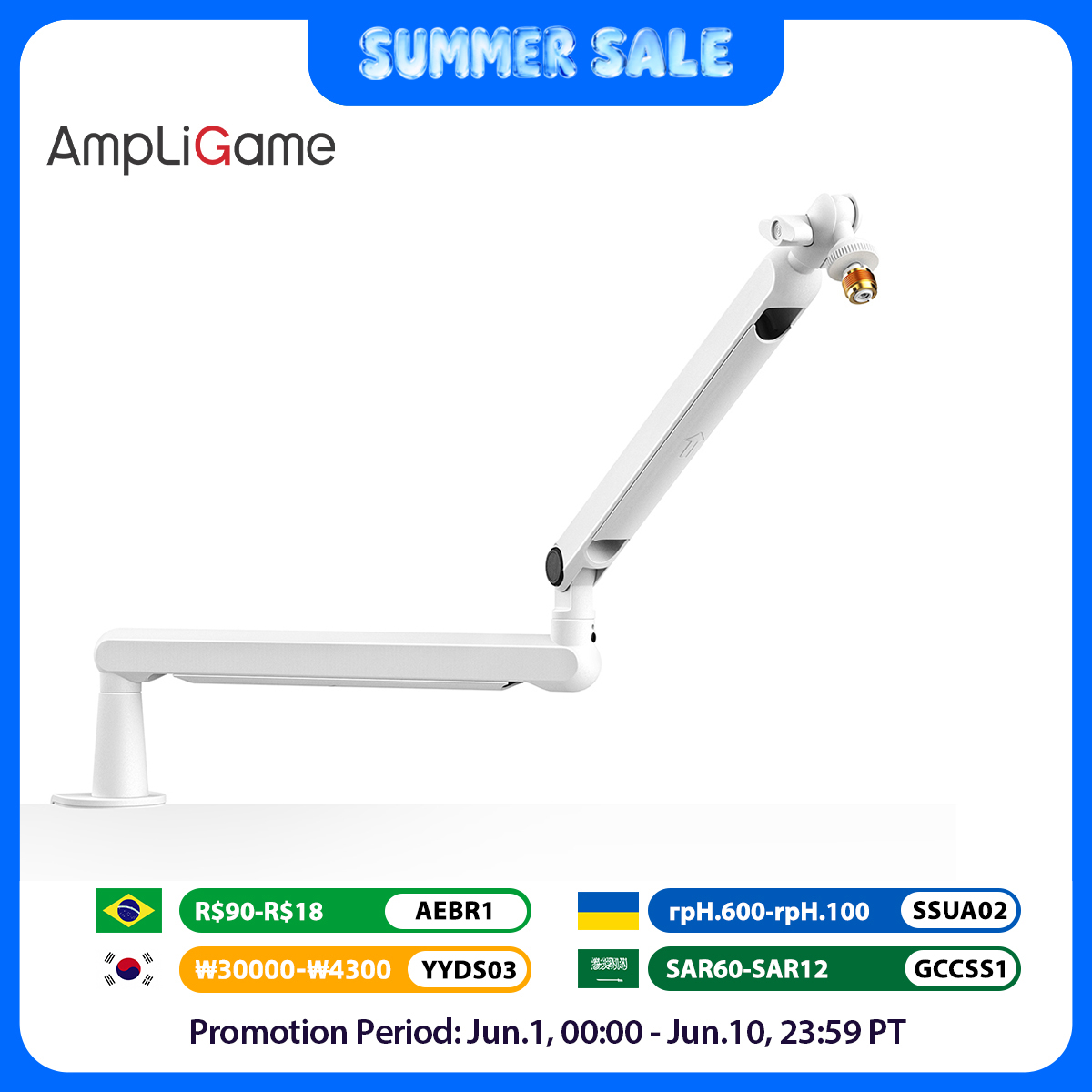 Gaming Desk With Hutch - FIFINE Microphone Boom Arm, Adjustable Low