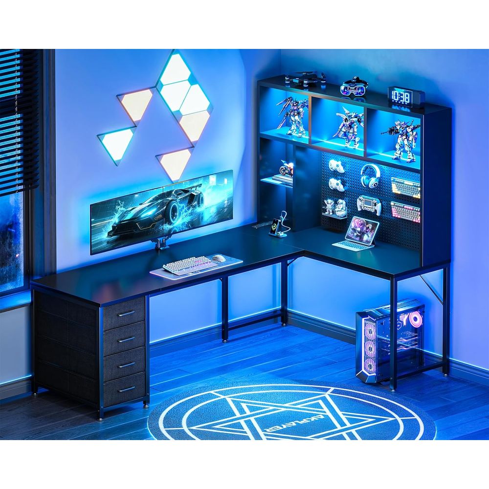 Gaming Desk With Hutch - 71 L-Shaped Gaming Desk with Hutch,