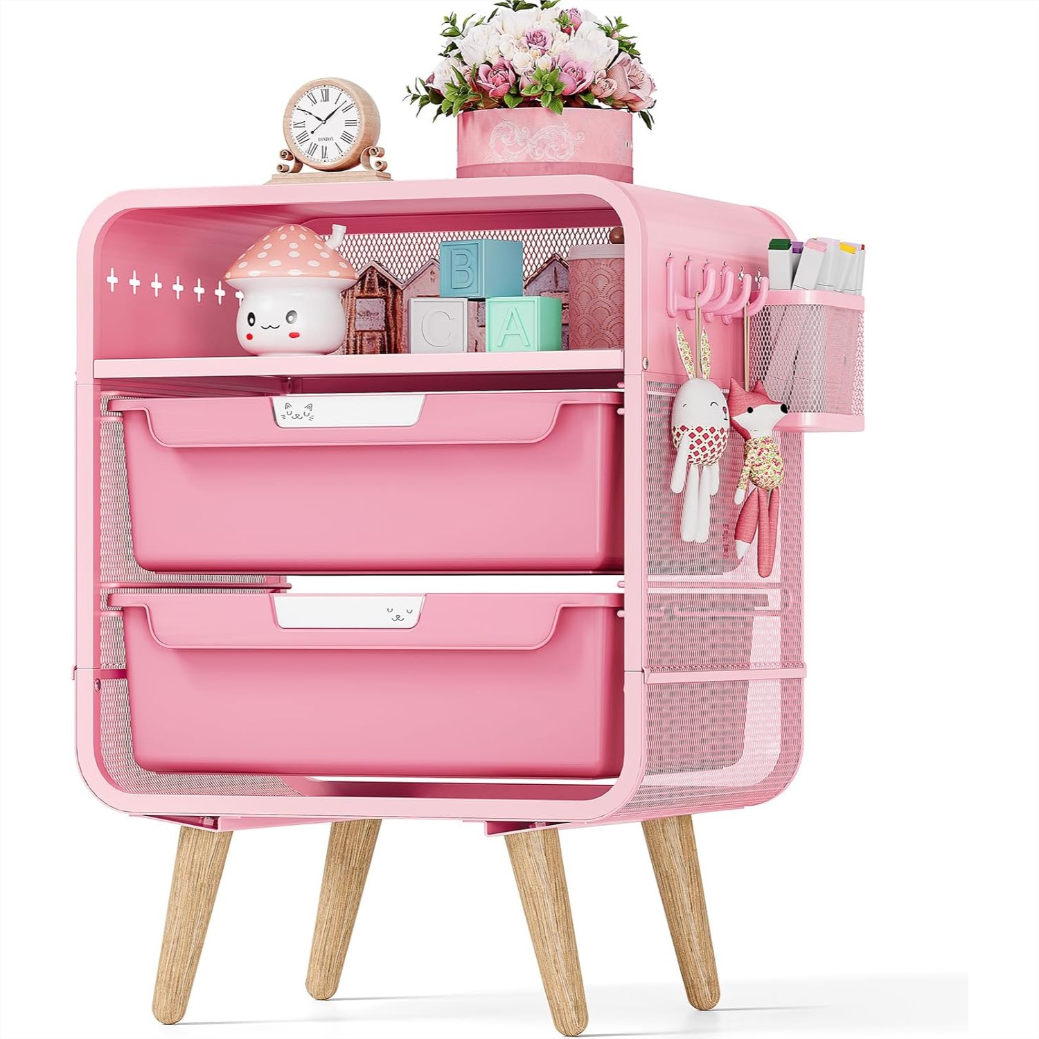 Office Furniture Images - Pink Nightstand with Storage Drawer, Cute