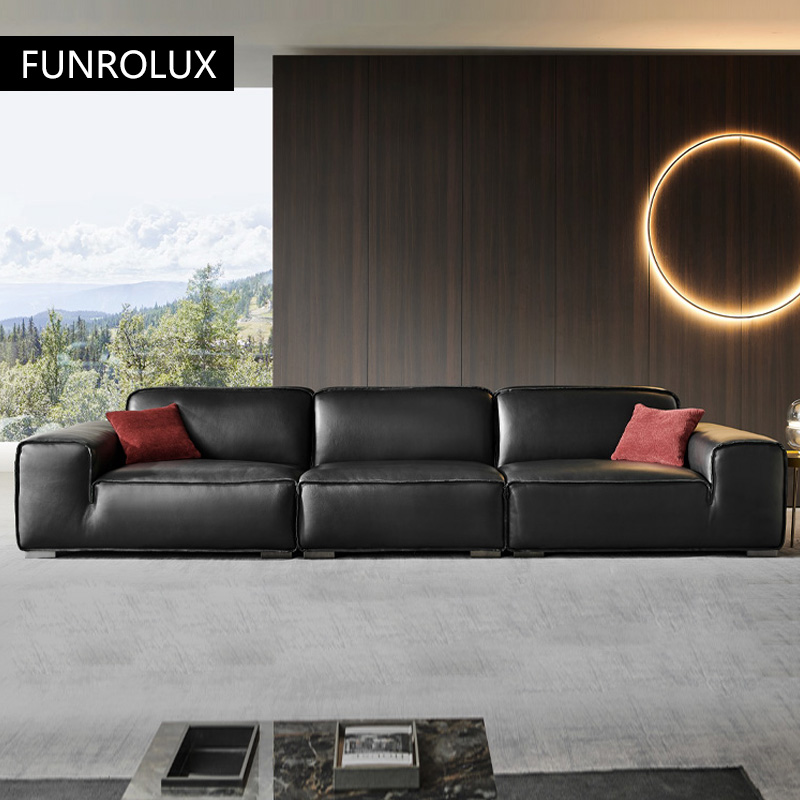 Office Furniture In China - Big Black Cow Leather Sofa Office