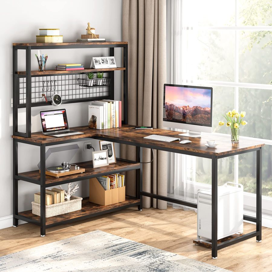 Gaming Desk With Hutch - 55 LShape Computer Desk with Hutch