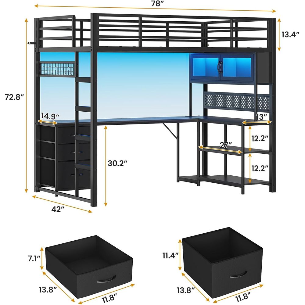 Twin Size Metal Loft Bed with  - مراجعة Gaming Desk With Hutch وسعره