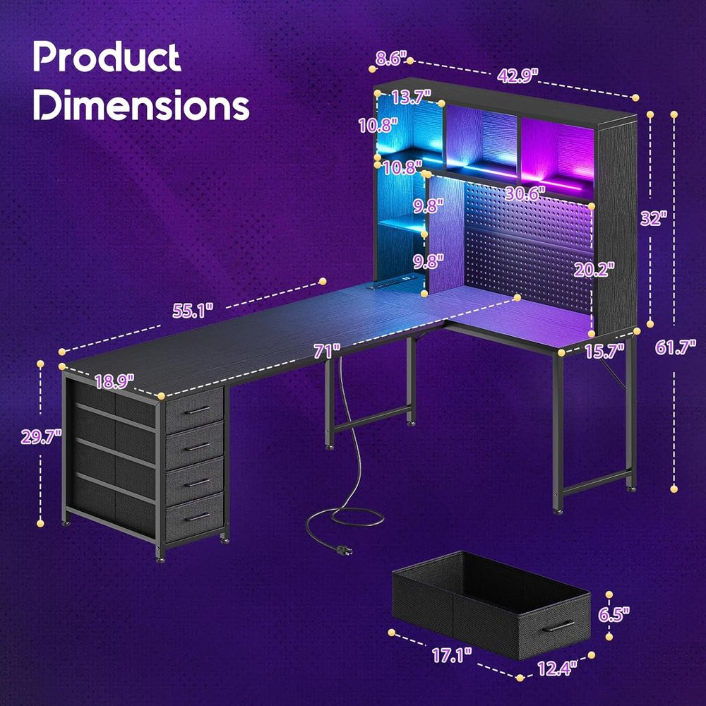 71 L-Shaped Gaming Desk with H - مراجعة Gaming Desk With Hutch وسعره
