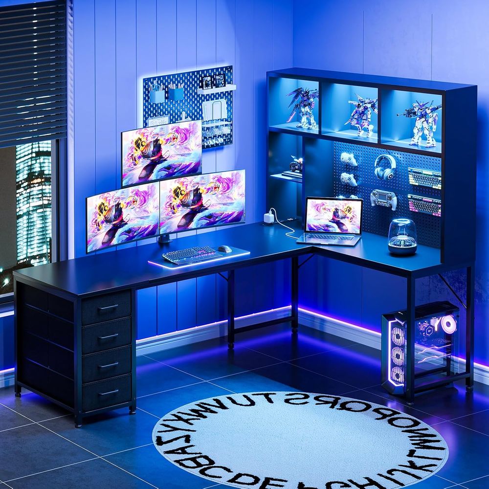 71 L-Shaped Gaming Desk with H - مراجعة Gaming Desk With Hutch وسعره