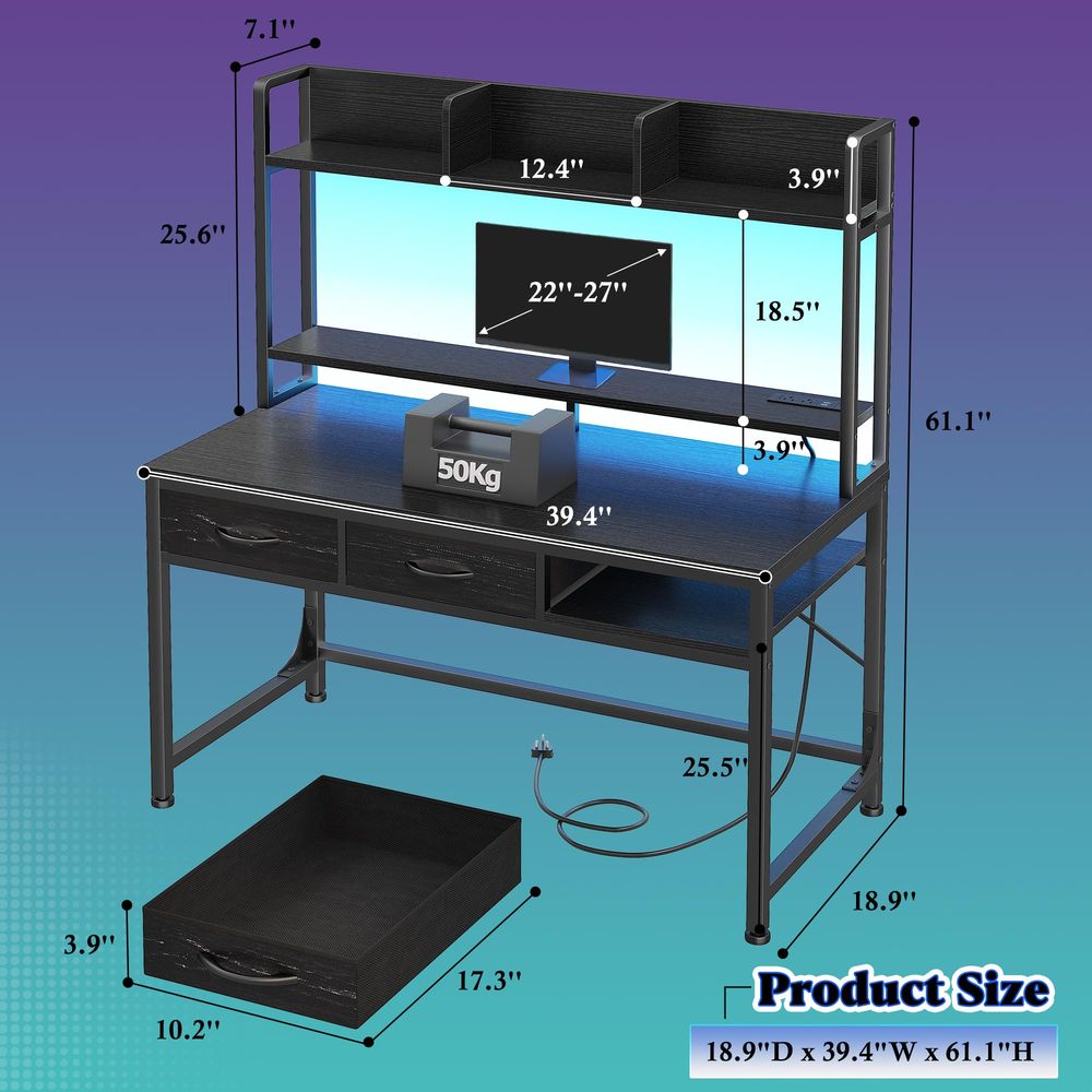 39.4 Computer Desk with Hutch  - مراجعة Gaming Desk With Hutch وسعره