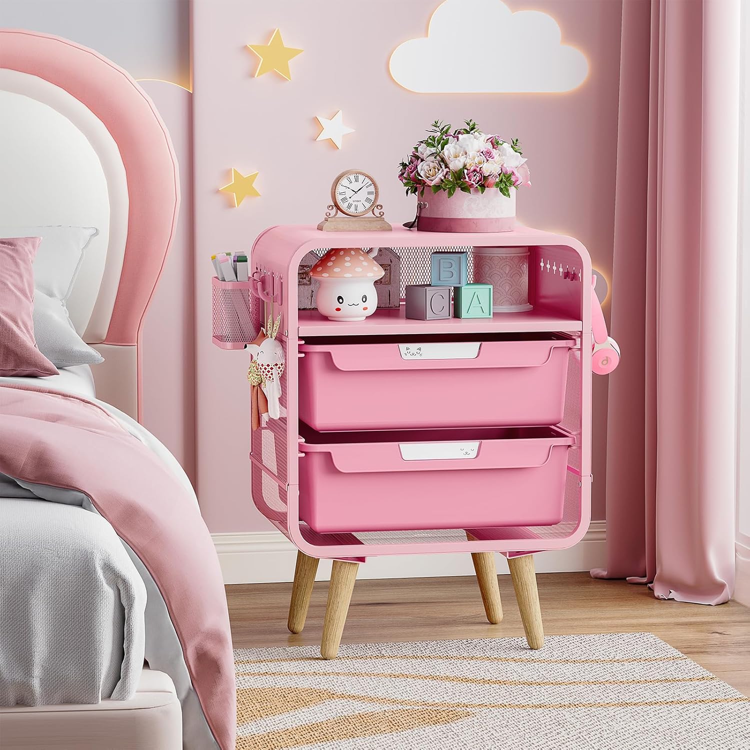 Pink Nightstand with Storage D - مراجعة Office Furniture Images وسعره