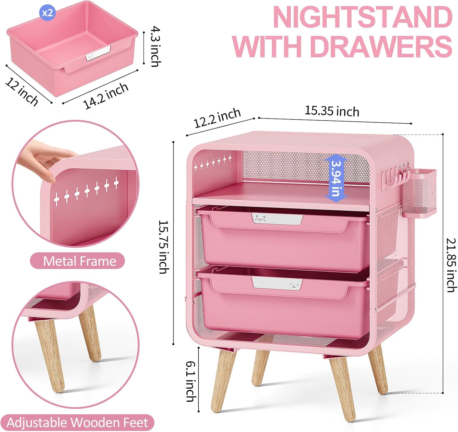 Pink Nightstand with Storage D - مراجعة Office Furniture Images وسعره