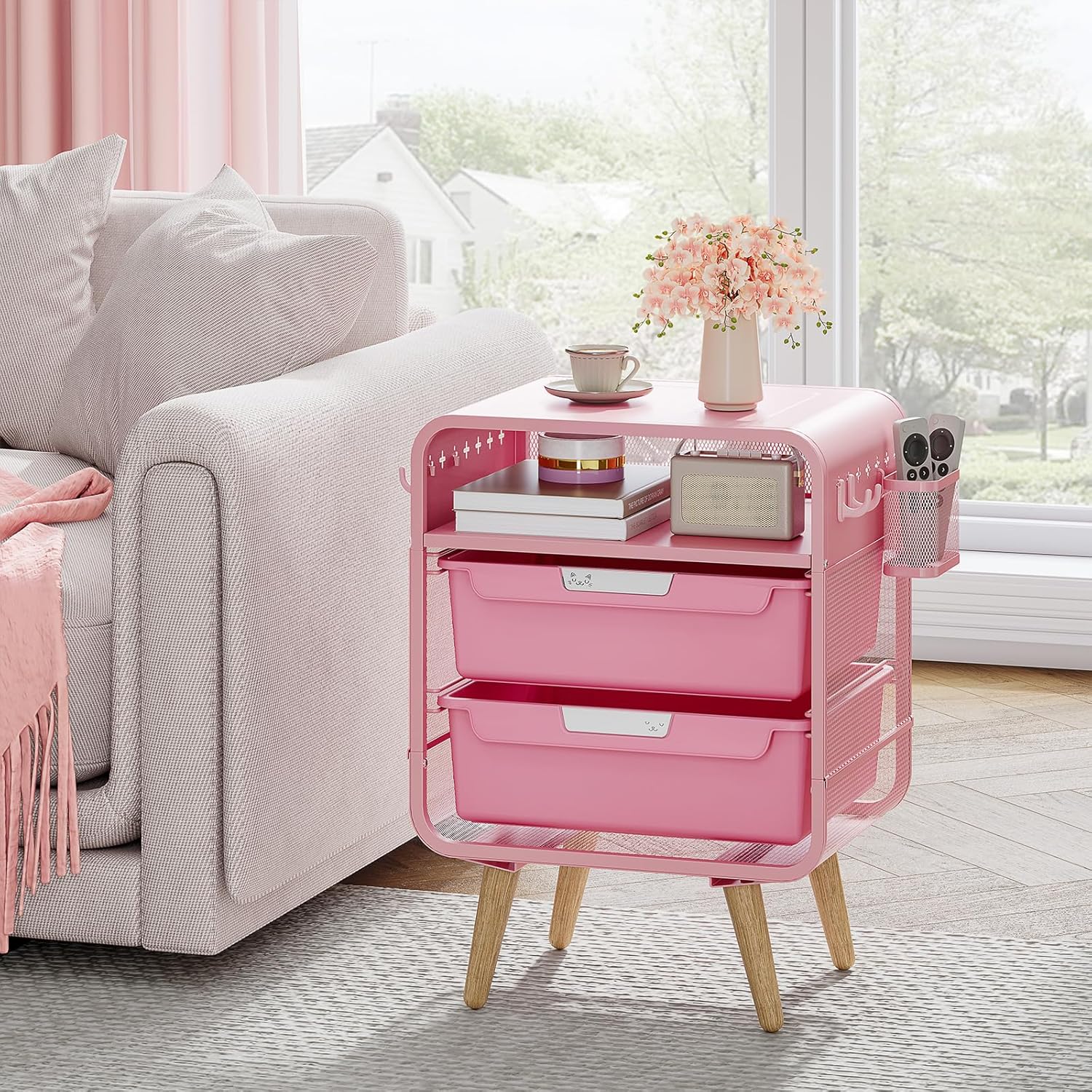 Pink Nightstand with Storage D - مراجعة Office Furniture Images وسعره