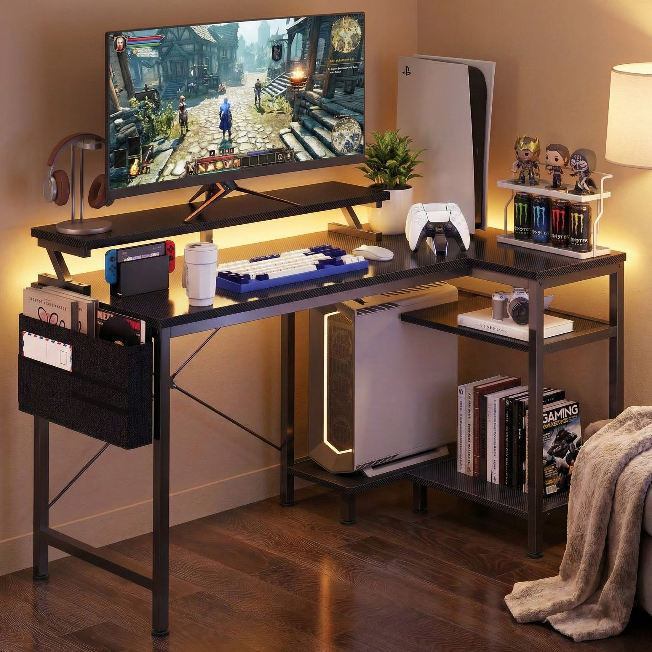 JHK 40IN to 48IN L Shaped with - مراجعة Gaming Desk With Hutch وسعره