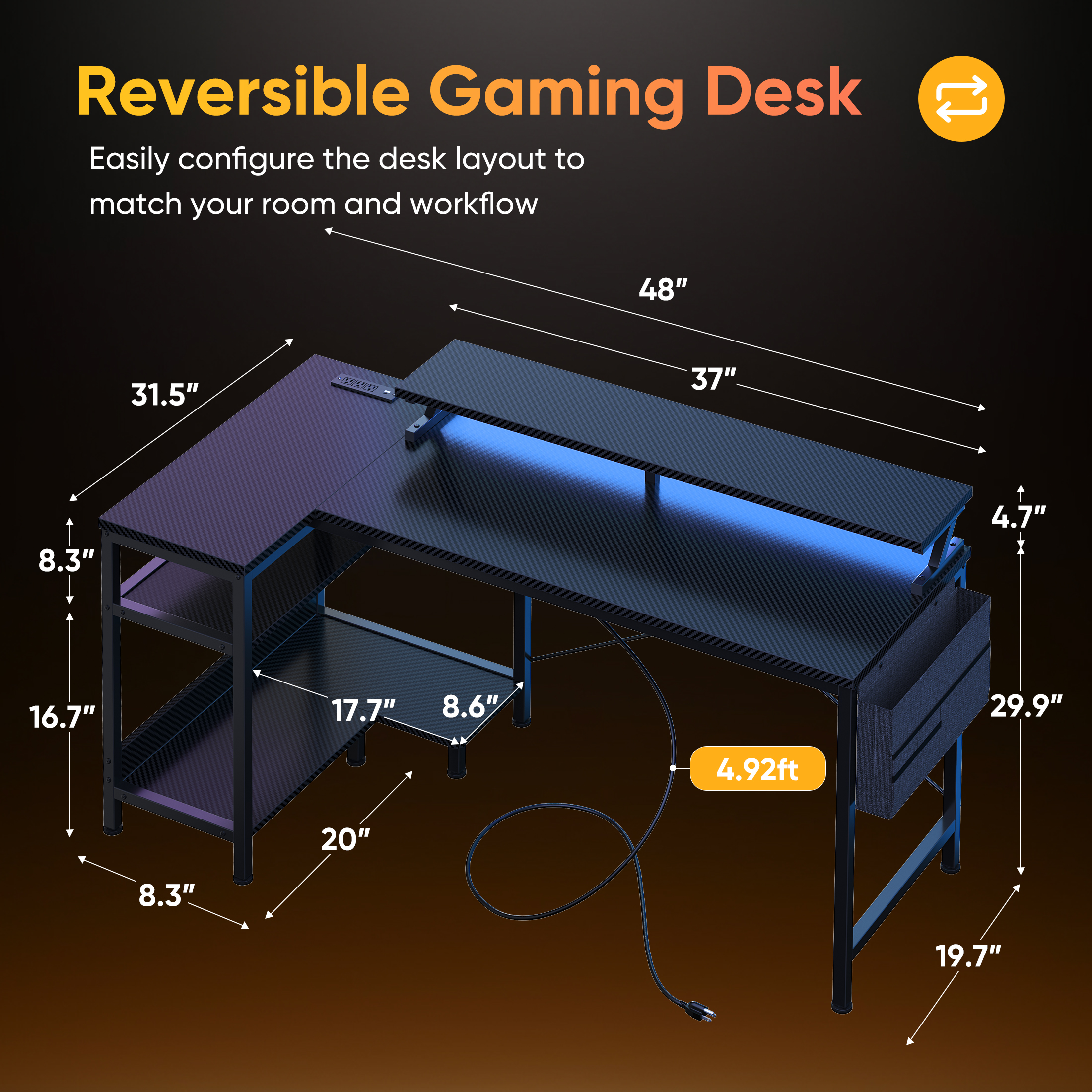 JHK 40IN to 48IN L Shaped with - مراجعة Gaming Desk With Hutch وسعره