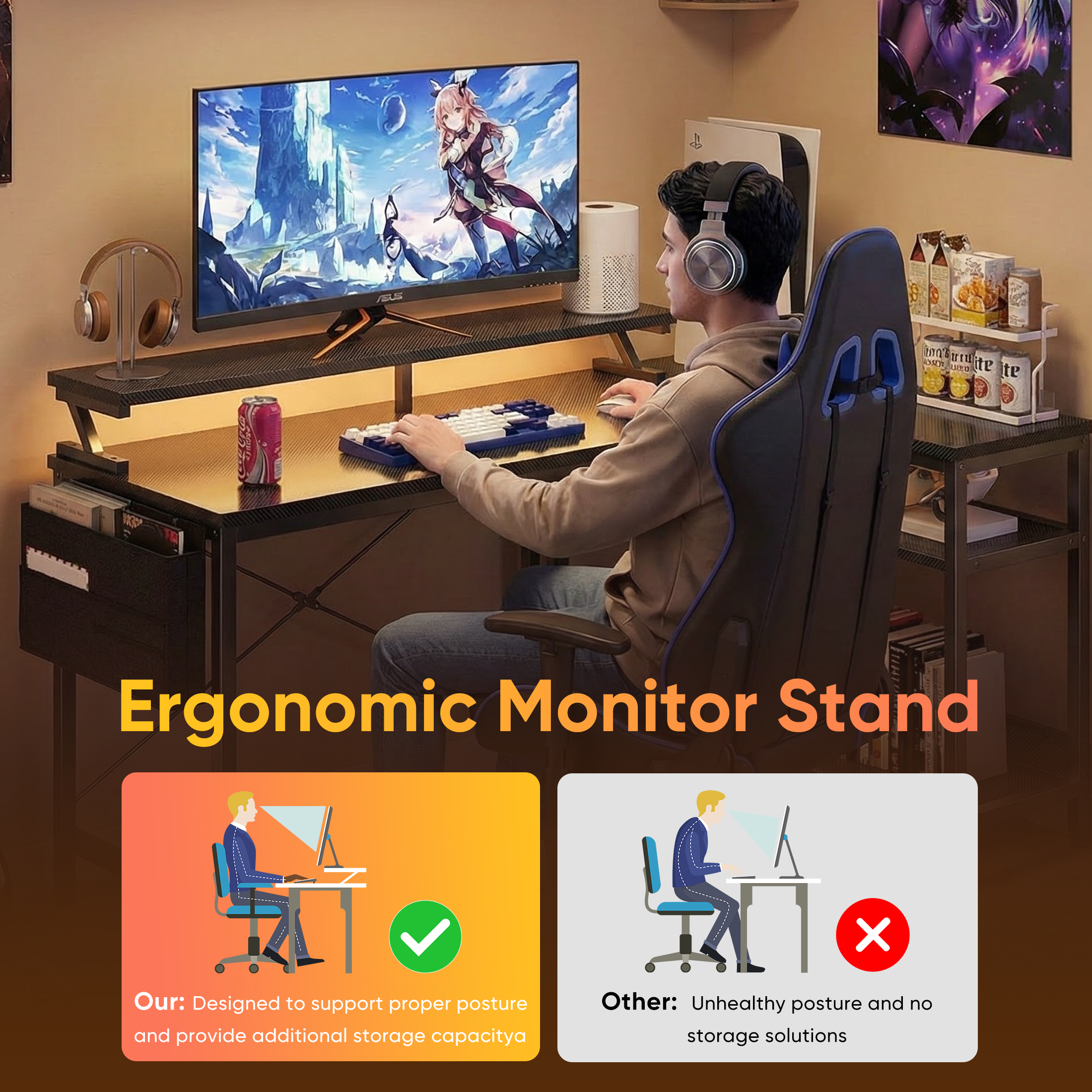 JHK 40IN to 48IN L Shaped with - مراجعة Gaming Desk With Hutch وسعره