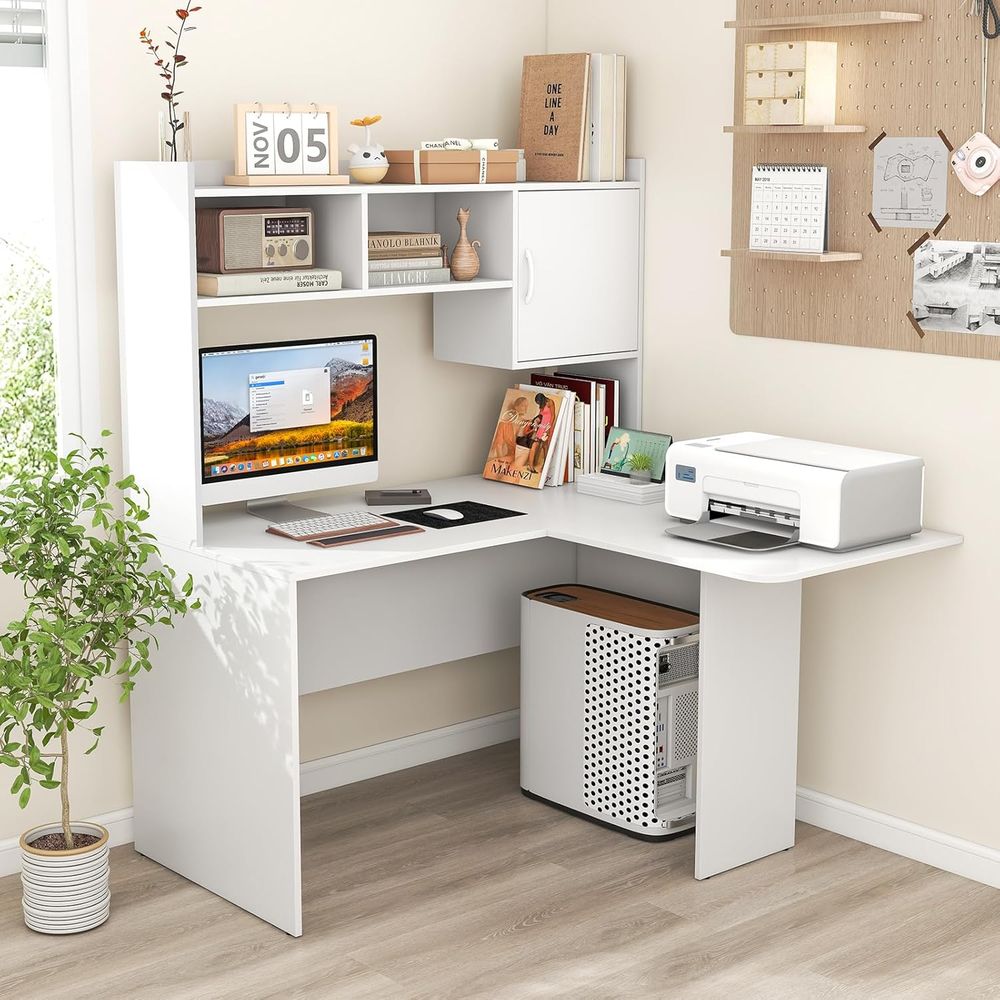 Modern White L-Shaped Desk wit - مراجعة Gaming Desk With Hutch وسعره