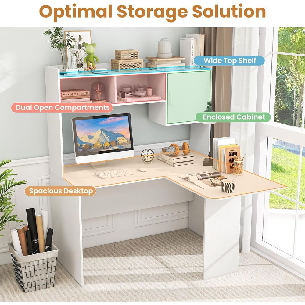 Modern White L-Shaped Desk wit - مراجعة Gaming Desk With Hutch وسعره