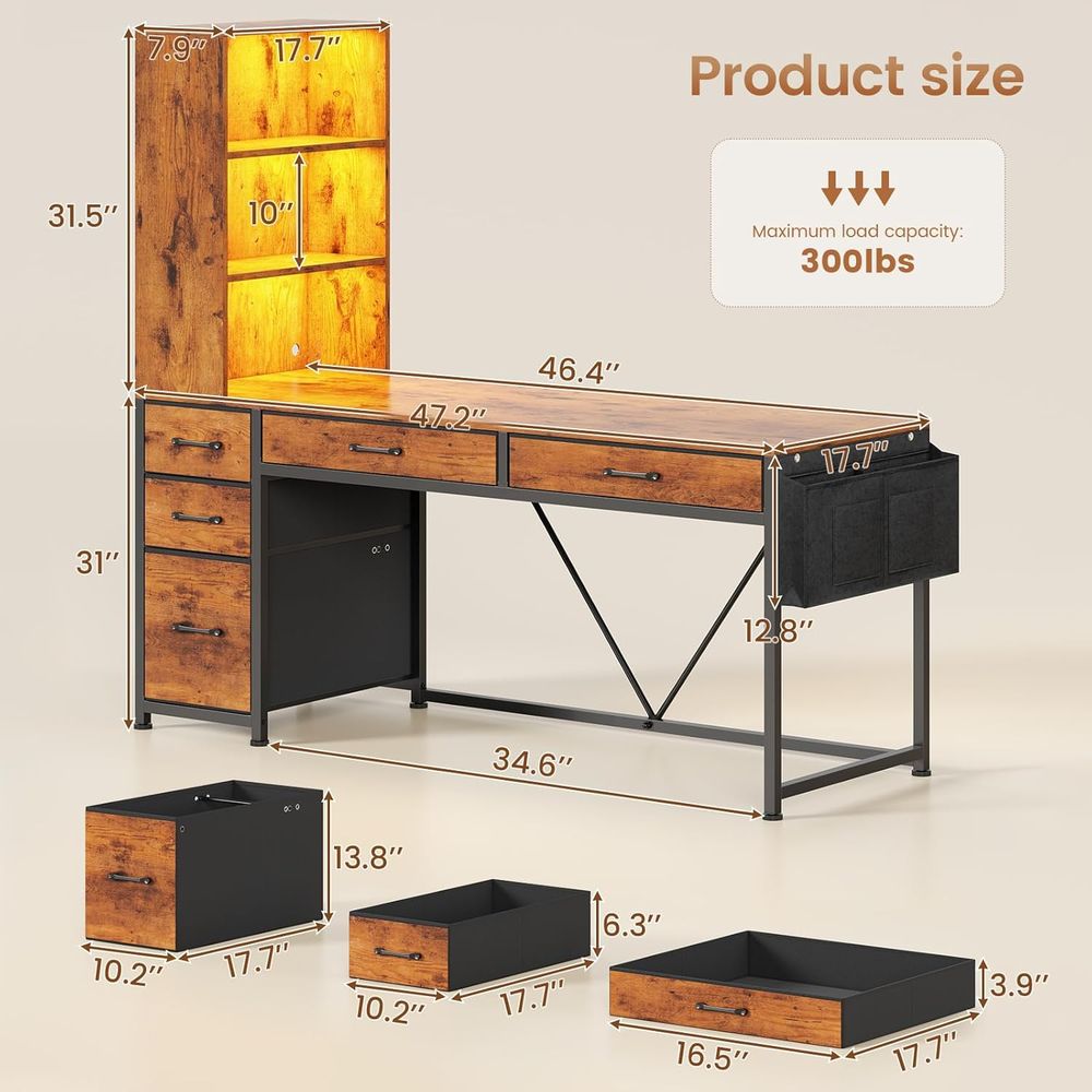 5-Drawer Rustic Brown Desk wit - مراجعة Gaming Desk With Hutch وسعره