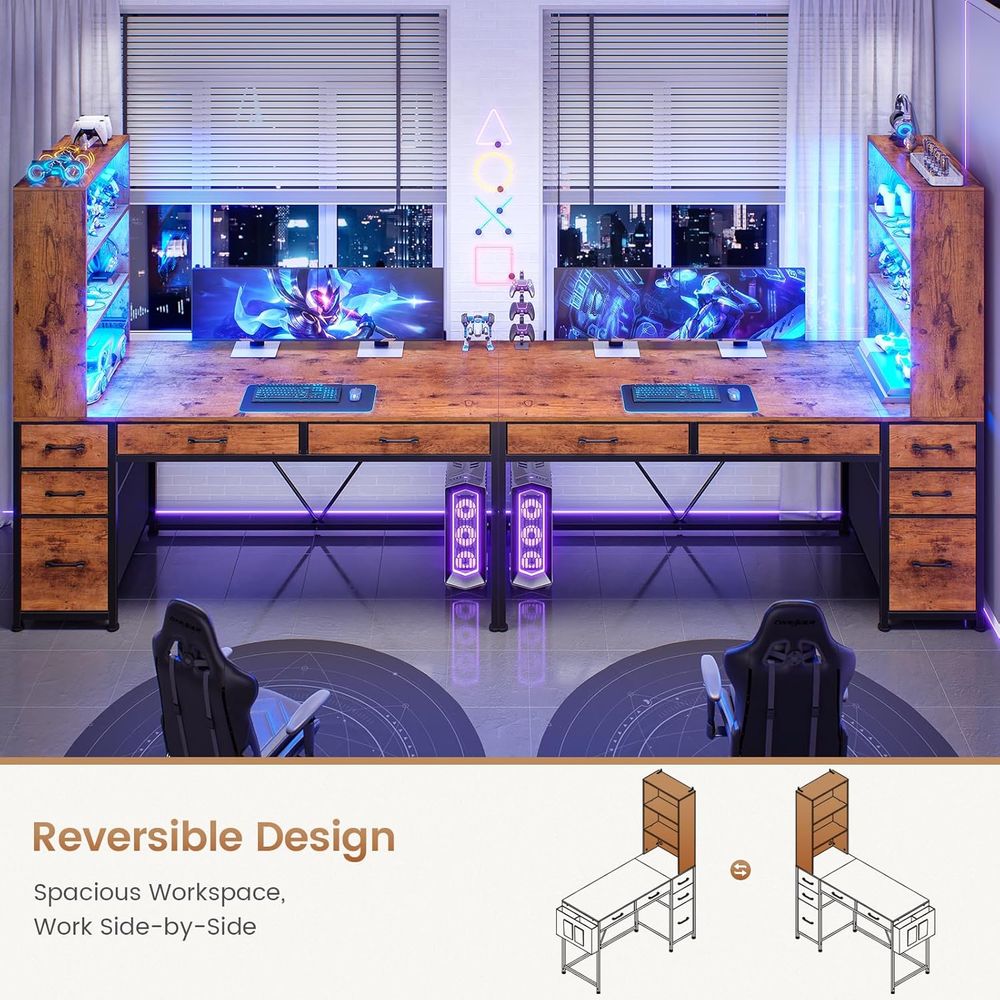 5-Drawer Rustic Brown Desk wit - مراجعة Gaming Desk With Hutch وسعره