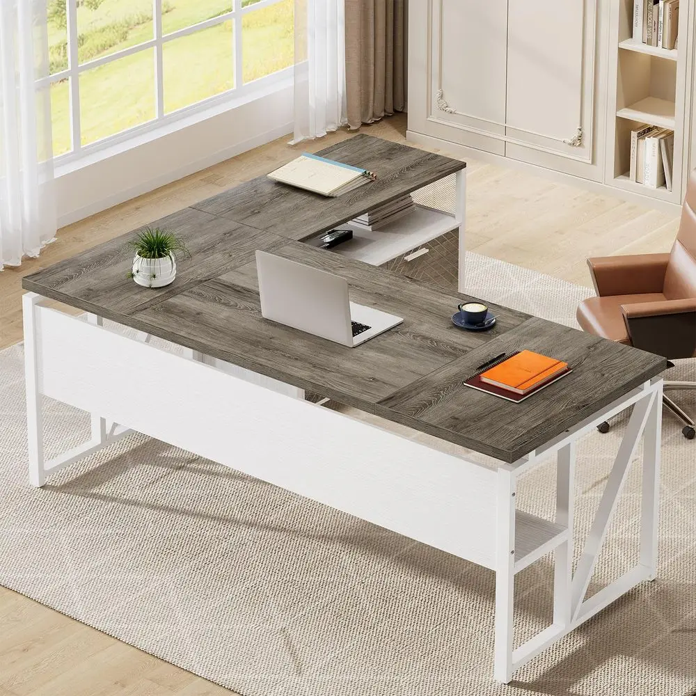 LShaped Desk with Drawers, 63  - مراجعة Office Furniture And Desks وسعره