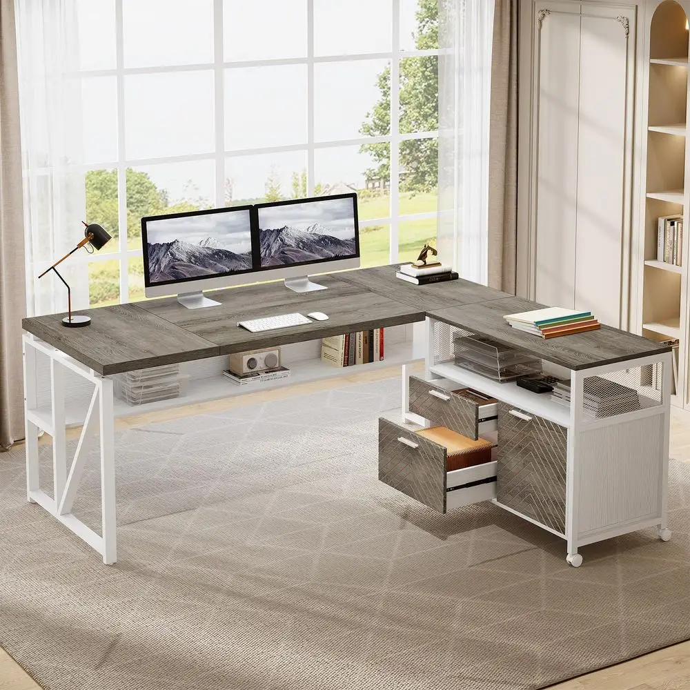 LShaped Desk with Drawers, 63  - مراجعة Office Furniture And Desks وسعره