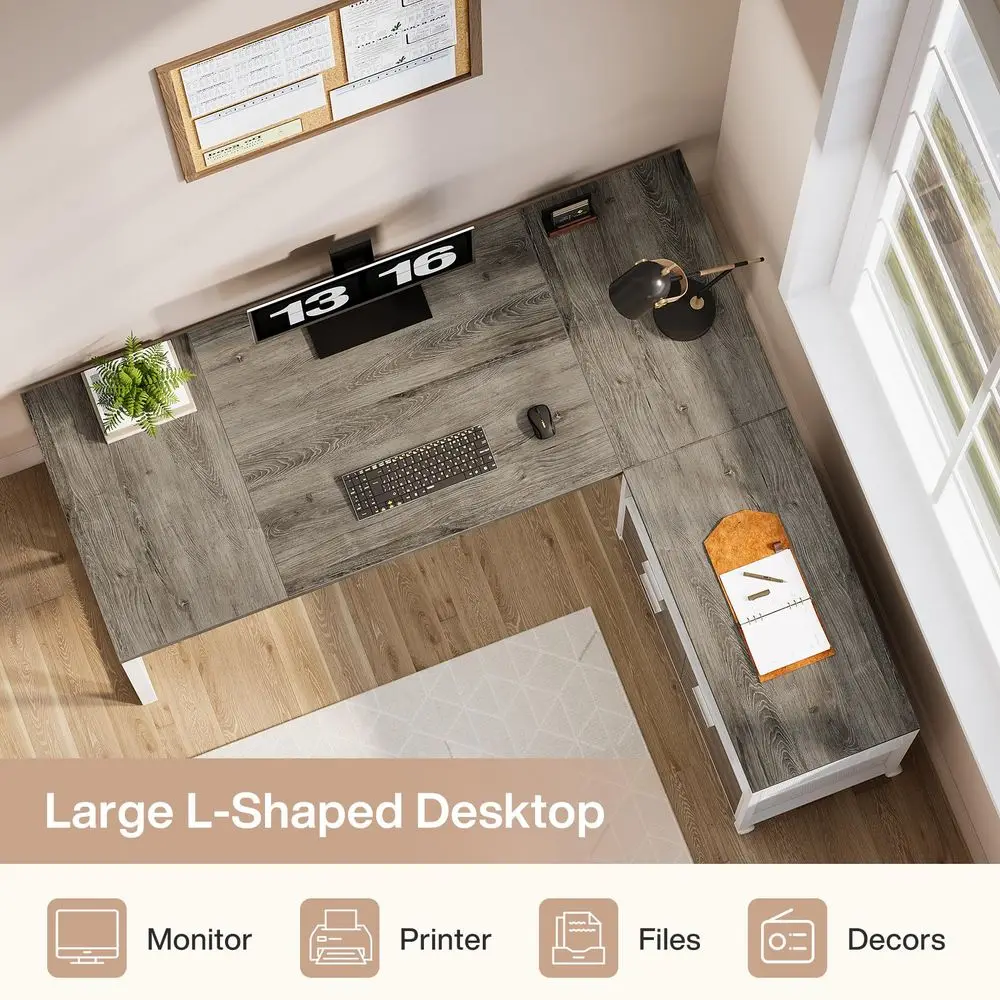 LShaped Desk with Drawers, 63  - مراجعة Office Furniture And Desks وسعره