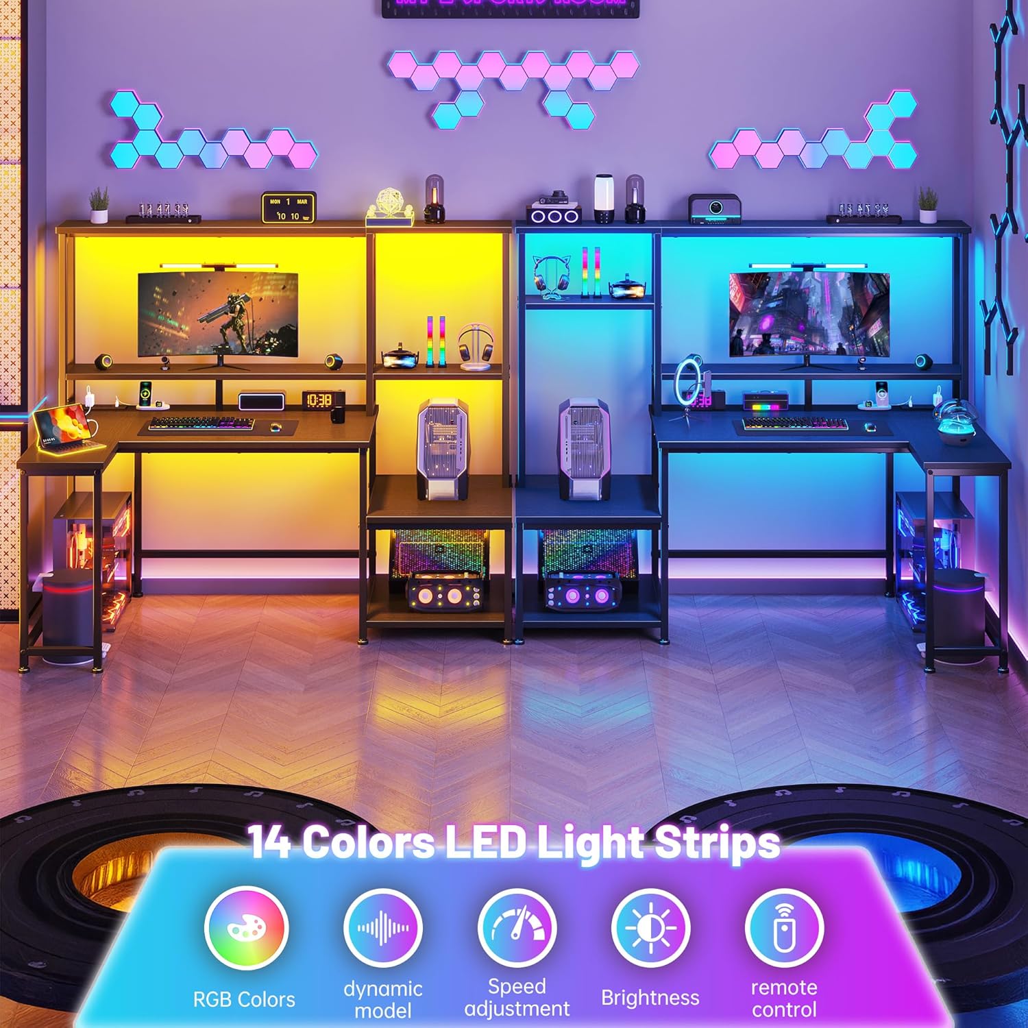 Gaming Desk with LED Lights &  - مراجعة Gaming Desk With Hutch وسعره