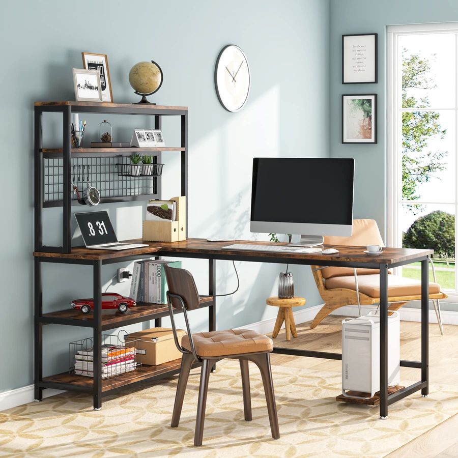 55 LShape Computer Desk with H - مراجعة Gaming Desk With Hutch وسعره