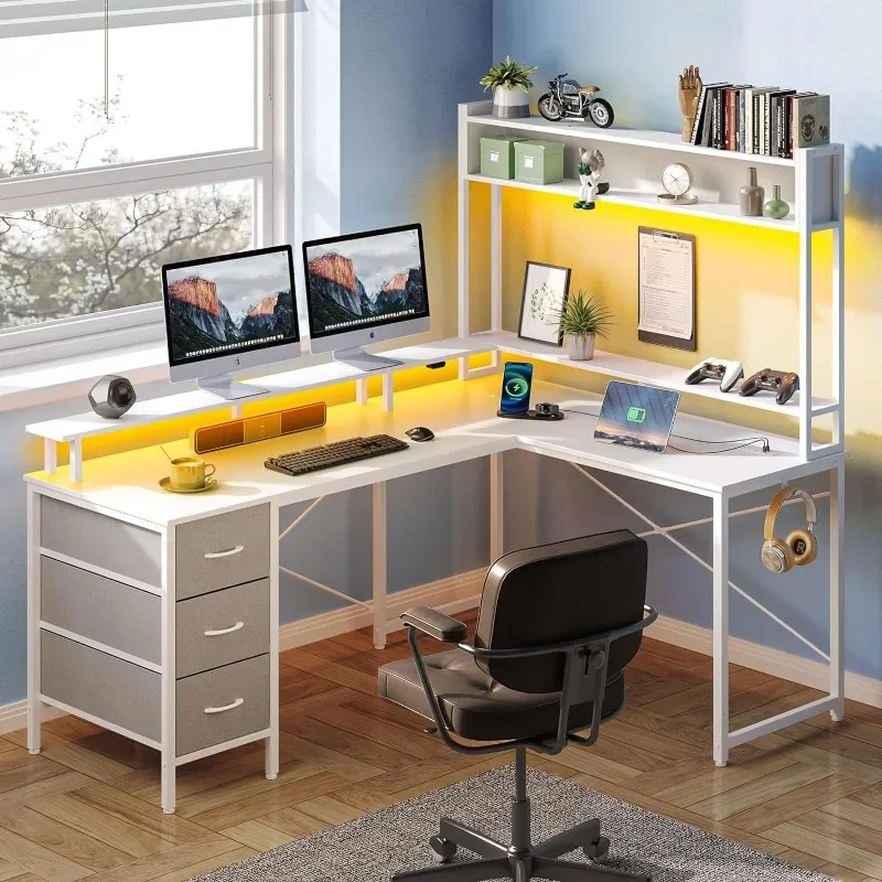 K Computer Desk L Shaped with  - مراجعة Gaming Desk With Hutch وسعره